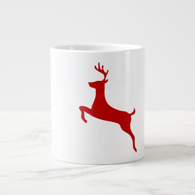 Reindeer Jump Christmas Red Silhouette Two-Tone Co Giant Coffee Mug (Front)