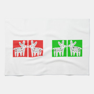 Reindeer kiss red and green kitchen towel