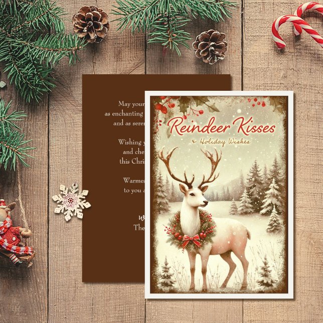 Reindeer Kisses Vintage Christmas Holiday Card (Creator Uploaded)