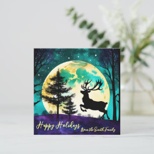 Reindeer Leaping Full moon Holiday*personalize* Holiday Card