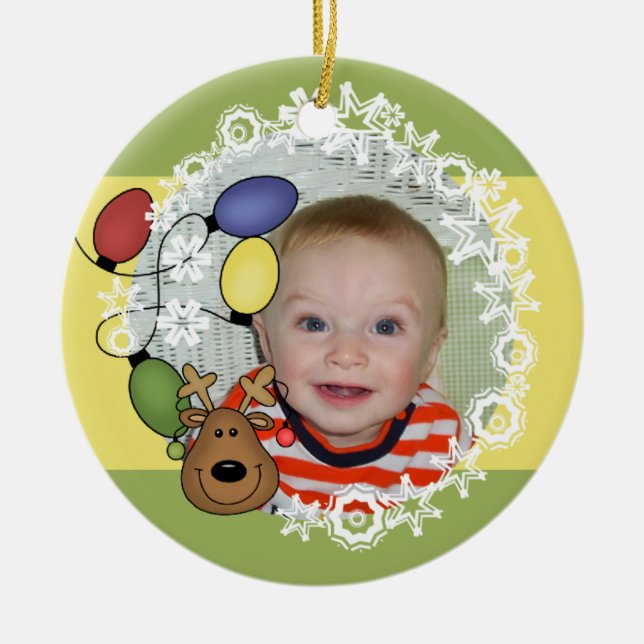 Reindeer Lights Customizable Photo Ornament (Front)