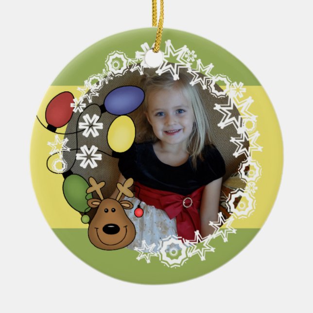 Reindeer Lights Customizable Photo Ornament (Front)
