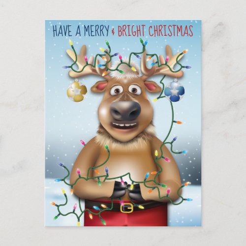 Reindeer Lights Funny Christmas Holiday Postcard