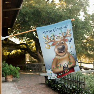 Reindeer Lights Funny Christmas House Flag