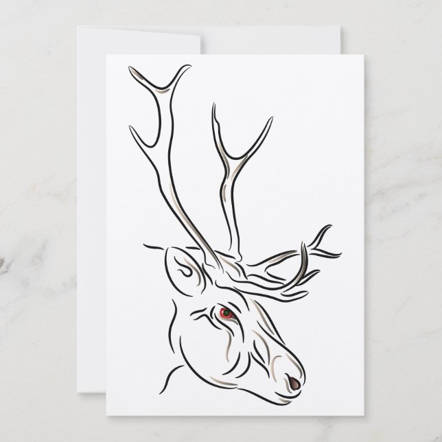 Reindeer Line Drawing Christmas Invitation (Front)