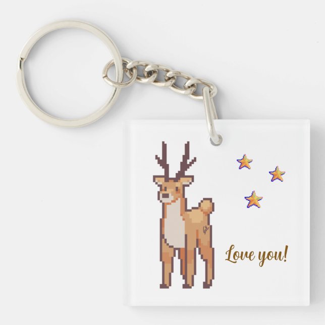 Reindeer, love your Pixelart, Pixel Art Keychain (Front)