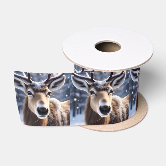 Reindeer Magic: Close-Up of Santas Loyal Companion Satin Ribbon (Spool)