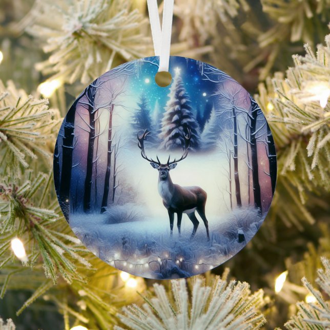 Reindeer Magical Enchanted Christmas Forest  Metal Ornament (Insitu)