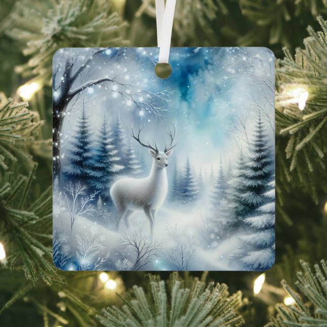 Reindeer Magical Enchanted Christmas Forest  Metal Ornament (Insitu)