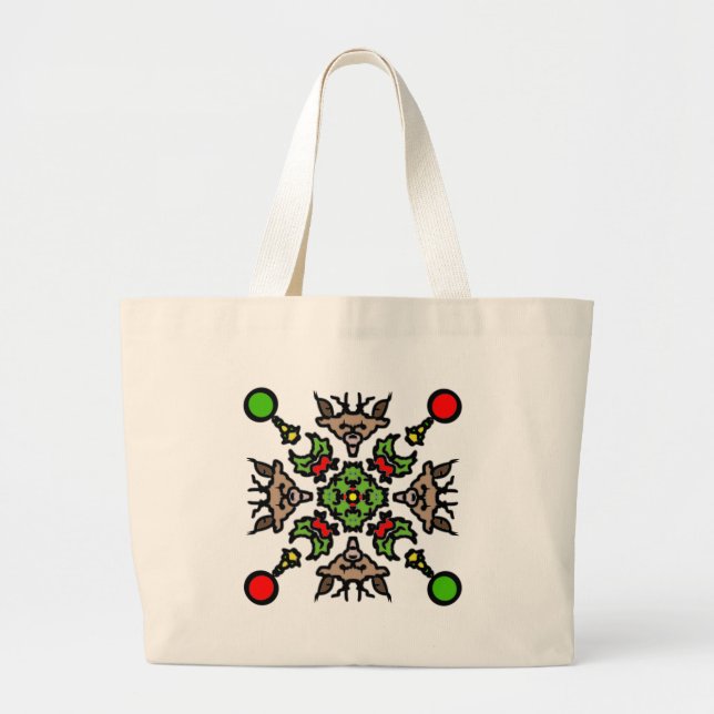 Reindeer Mandala Design Large Tote Bag (Front)