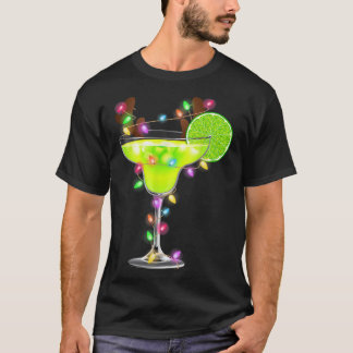 Reindeer Margarita Glass Xmas Lights Drinker Merry T-Shirt