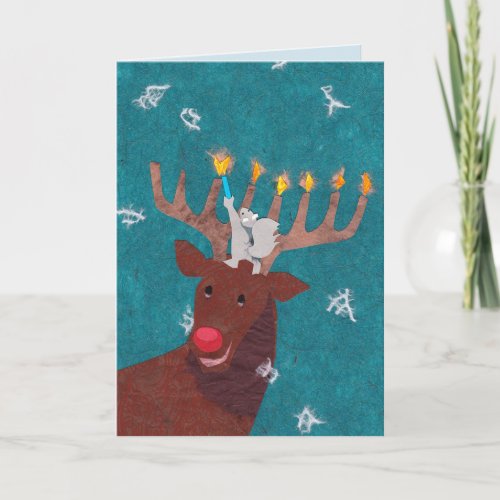 Reindeer Menorah for Christmas and Hannukah Holiday Card