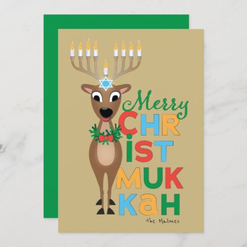 Reindeer Menorah Hanukkah Christmas Card