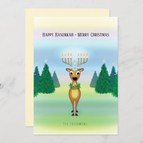 Reindeer Menorah Hanukkah Christmas Card