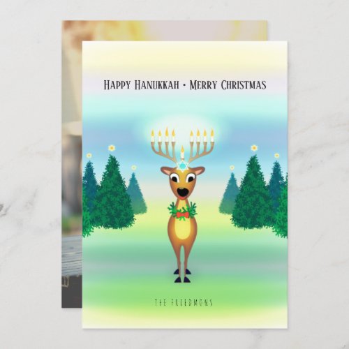 Reindeer Menorah Hanukkah Christmas Photo Card