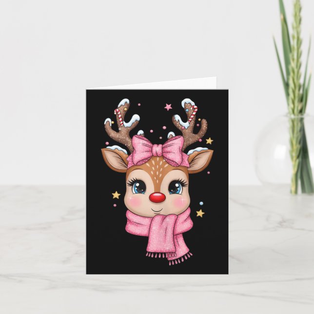 Reindeer Merry Christmas Cute Girl Women Kids Tank Card (Front)