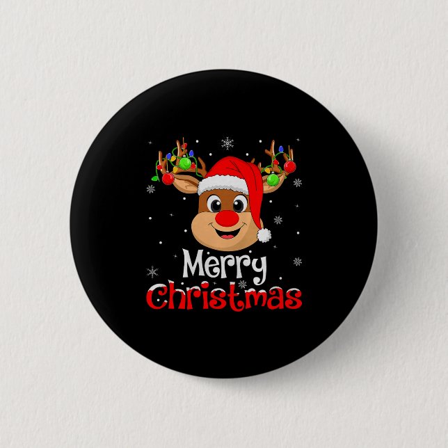 Reindeer Merry Christmas Family Men Women Kids Xma Button (Front)