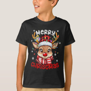 Reindeer Merry Christmas Light Xmas Family Men Wom T-Shirt