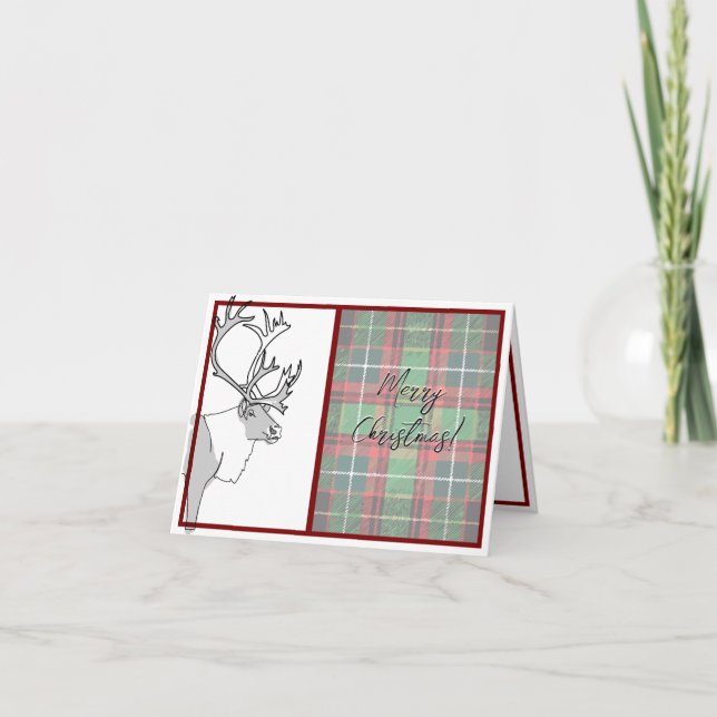 Reindeer Merry Christmas Plaid Customizable Card (Front)