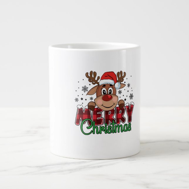 Reindeer Merry Christmas SVG PNG Giant Coffee Mug (Front)