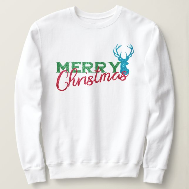 Reindeer Merry Christmas Sweatshirt - Glitter  (Design Front)