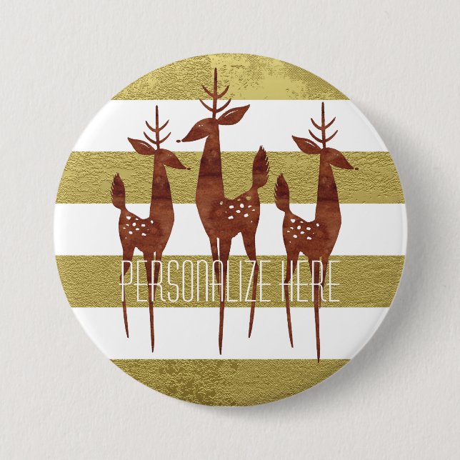 Reindeer mid century gold and white striped button (Front)