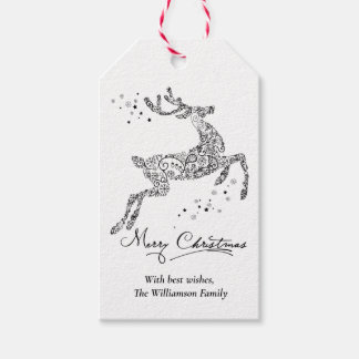 Reindeer Minimalist Black White Christmas Gift Tags