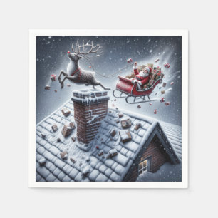 Reindeer Mishap On a Snowy Roof Napkins