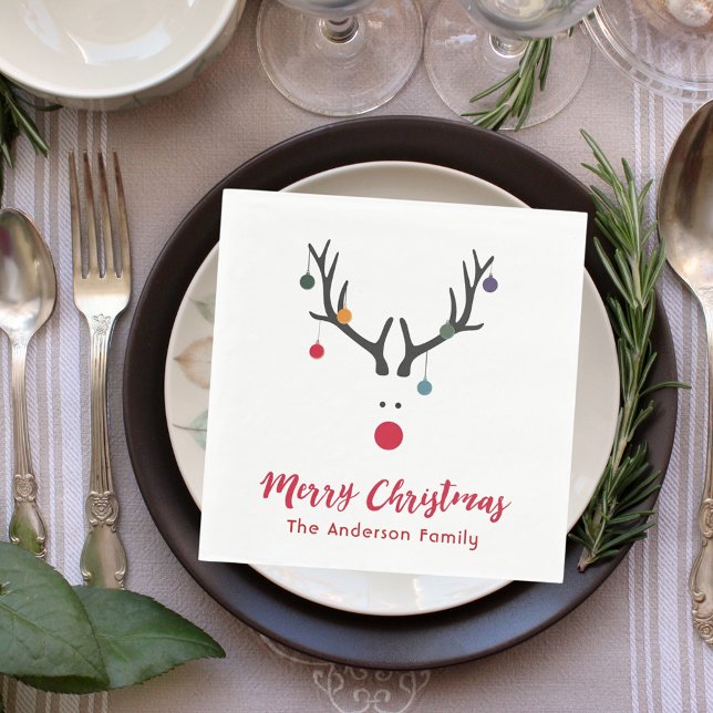 Reindeer modern white red Christmas dinner Paper Napkins (Creator Uploaded)