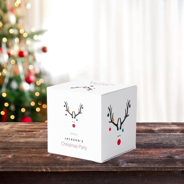 Reindeer modern white red family name favor boxes (Creator Uploaded)