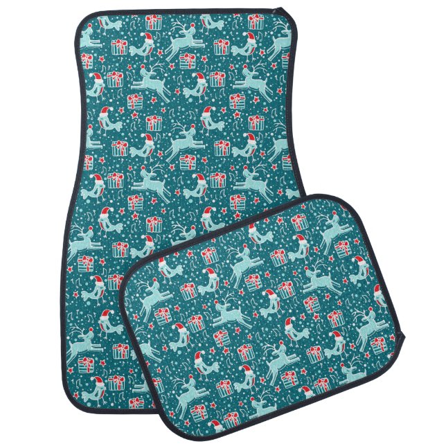 Reindeer & music bird art Christmas car mats (Set)
