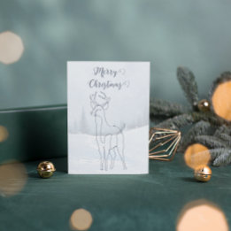 Reindeer Muted Blue Gray Lined Winter Christmas Holiday Postcard