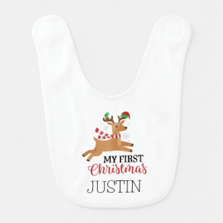 Reindeer My First Christmas  Baby Bib