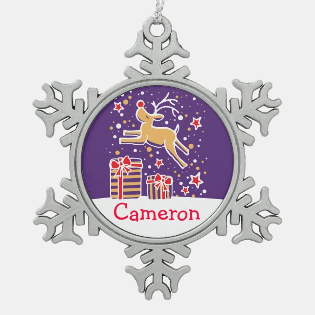 Reindeer named snowflake Christmas ornament (Front)