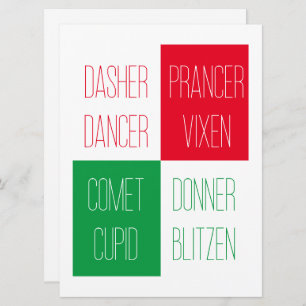 REINDEER NAMES 6.5x8.75 Flat Card 