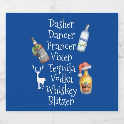 Reindeer names Alcohol Tequila Vodka Christmas Liquor Bottle Label