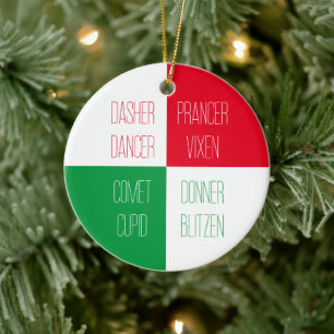 REINDEER NAMES Ceramic Circle Ornament