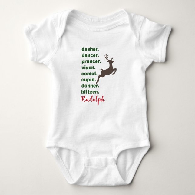 Reindeer Names Christmas Baby Bodysuit (Front)