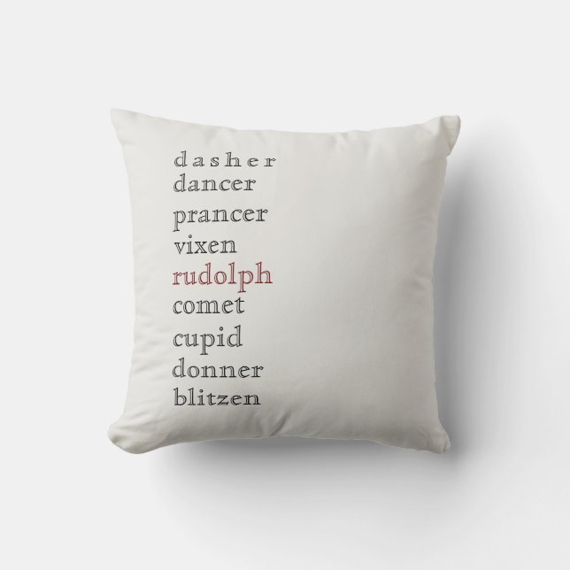 Reindeer Names Holiday Throw Pillow (Front)