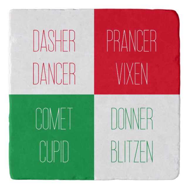 REINDEER NAMES Marble Stone Trivet  (Front)