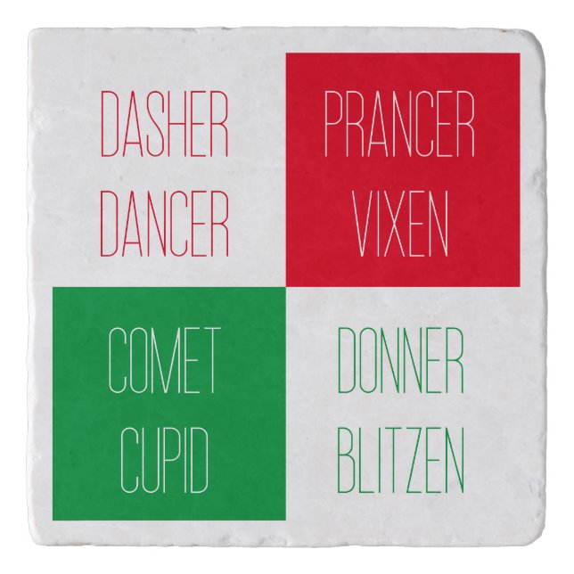 REINDEER NAMES Marble Stone Trivet 2 (Front)