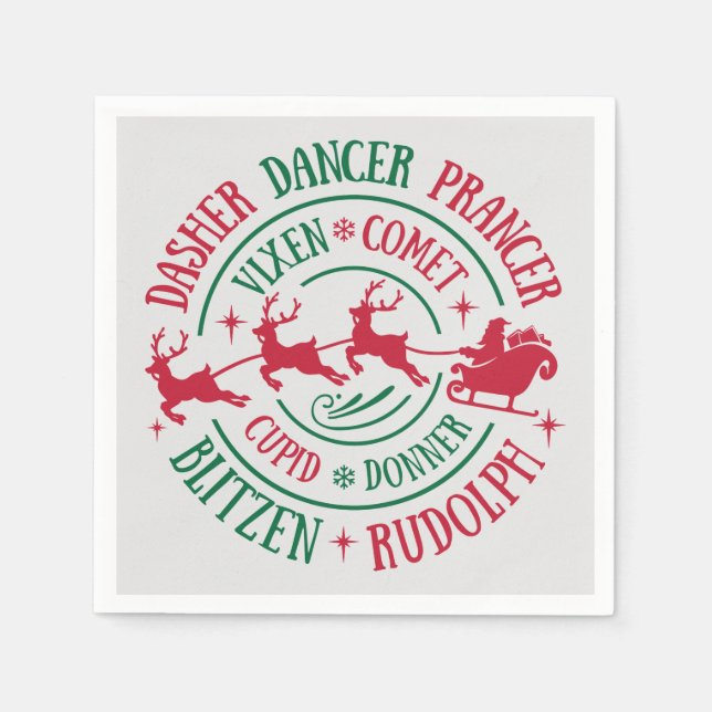 Reindeer Names Round Word Art Napkins (Front)
