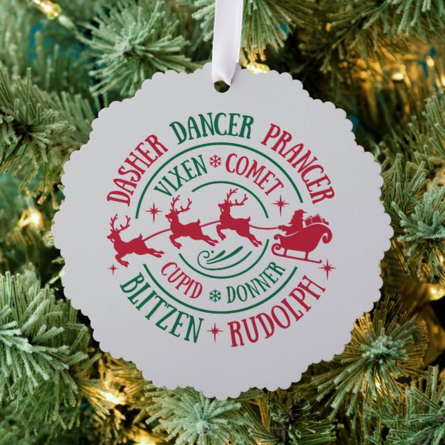Reindeer Names Round Word Art Ornament Card (Insitu (Tree))