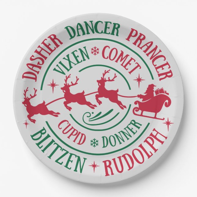 Reindeer Names Round Word Art Paper Plates (Front)