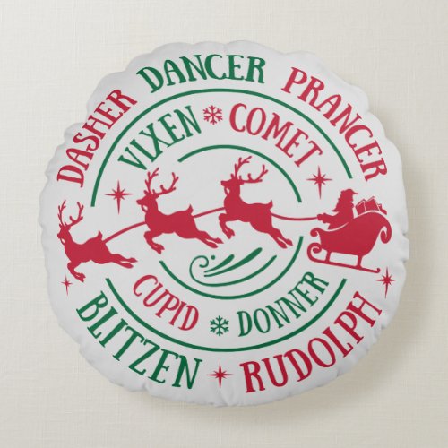 Reindeer Names Round Word Art Round Pillow