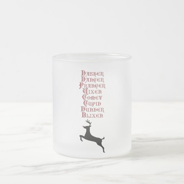 Reindeer Names Rudolph, Comet, Blixen Reindeer Frosted Glass Coffee Mug (Center)