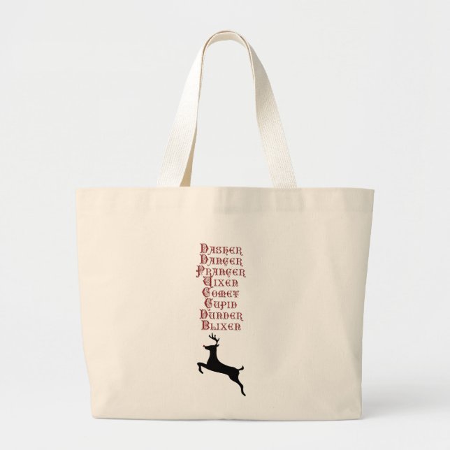 Reindeer Names Rudolph, Comet, Blixen Reindeer Large Tote Bag (Front)