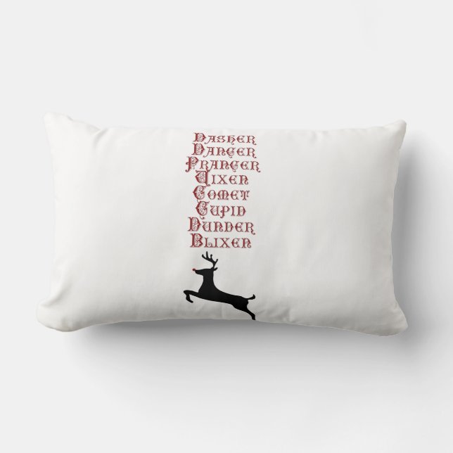 Reindeer Names Rudolph, Comet, Blixen Reindeer Lumbar Pillow (Front)