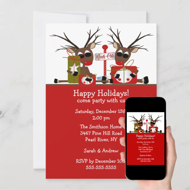 Reindeer North Pole Holiday Party Invitation | Zazzle