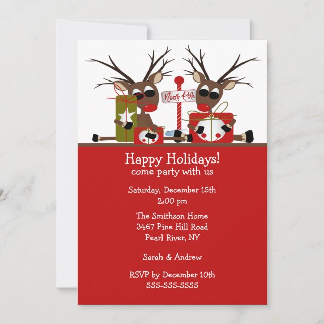 Reindeer North Pole Holiday Party Invitation (Front)